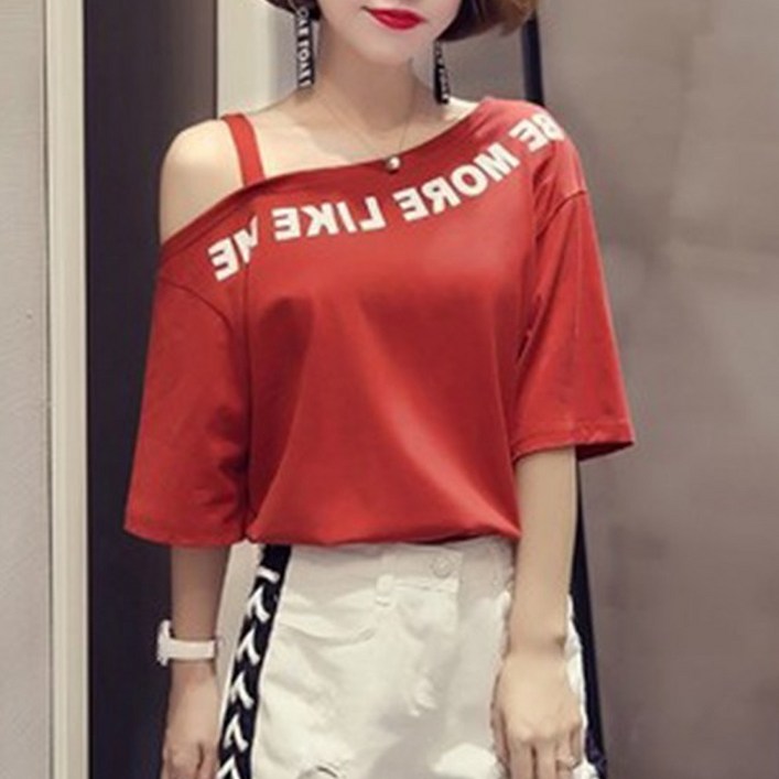 아이엠몽 여성용 오프숄더 언발 캐주얼 반팔 티셔츠 BB221599SY