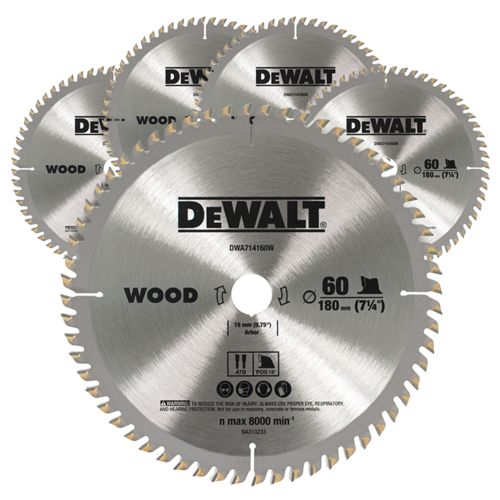 디월트 목재용 원형 톱날 180mm 60T 절단 커팅 컷팅 날, 5개