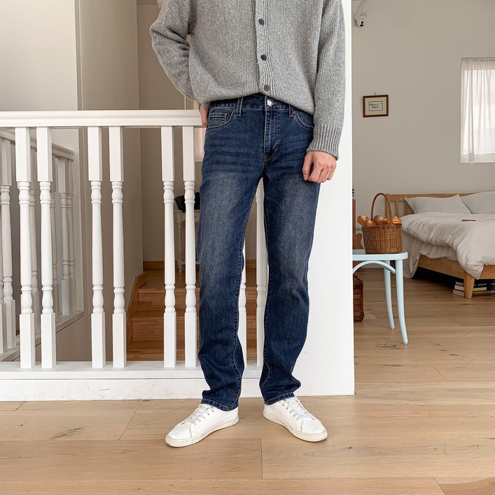 게스 남성 슬림 스트레이트 청바지 DBL 진청