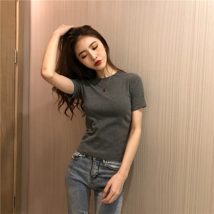 Ogfaour 여성 여름 슬림 순면 반팔 티셔츠