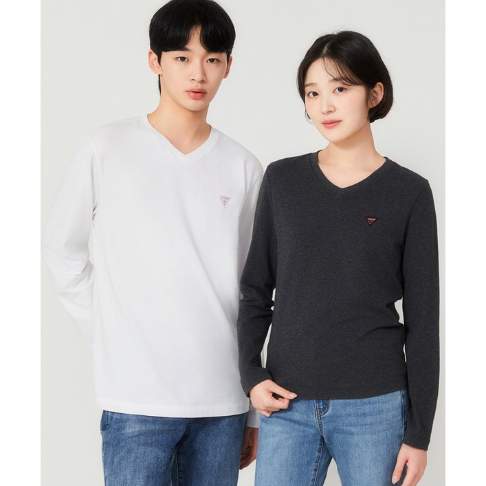 게스 여성 레귤러핏 브이넥 긴팔티 OP1KE402