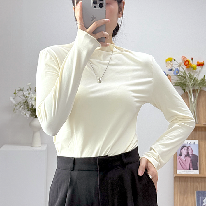 사수바리 피치기모 프릴 반목 폴라티 기모 반목티 목폴라 긴팔 티셔츠