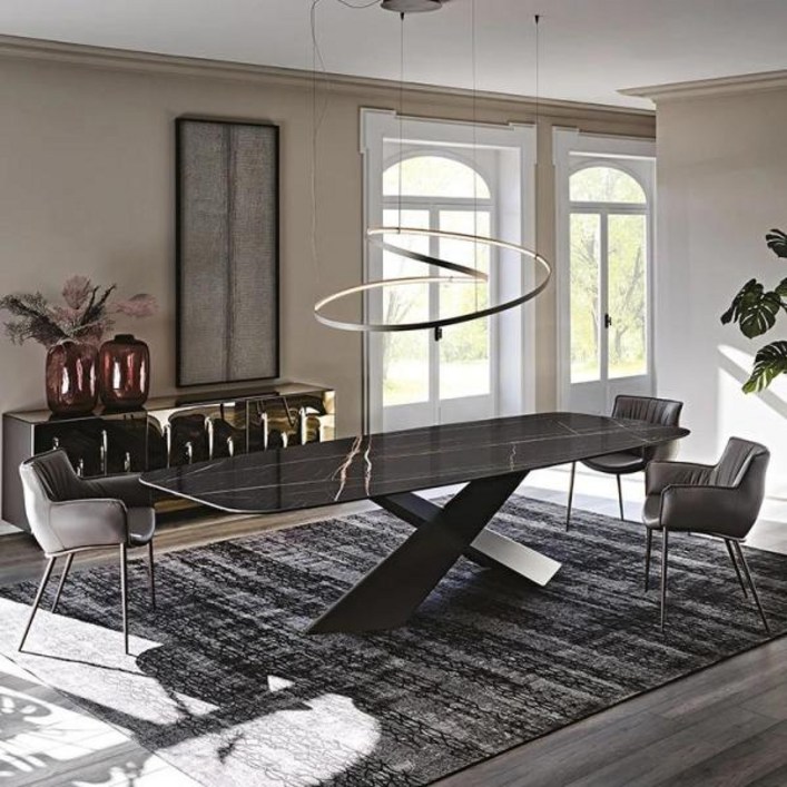 세라믹 식탁 4인용 모던 디자인 거실 테이블 대리석 스타일 식탁세트 럭셔리 상판 다양한 크기 사용 가능 프리미엄 슬레이트 스테인레스 스틸 베이스 68인용, 82.0×0.9m  8 chairs