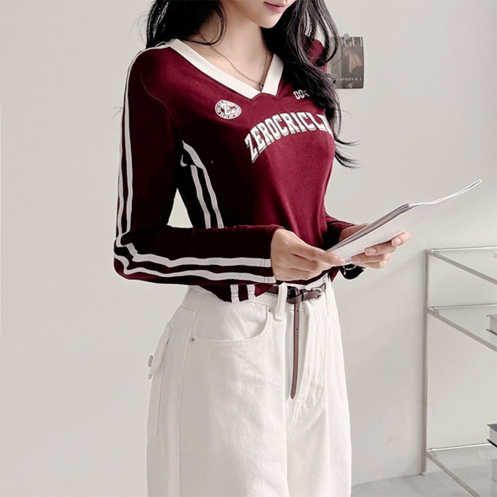 블록코어유니크템 뉴 제로 블록코어 쫀쫀 모찌 투 라인 크롭 긴팔 티셔츠