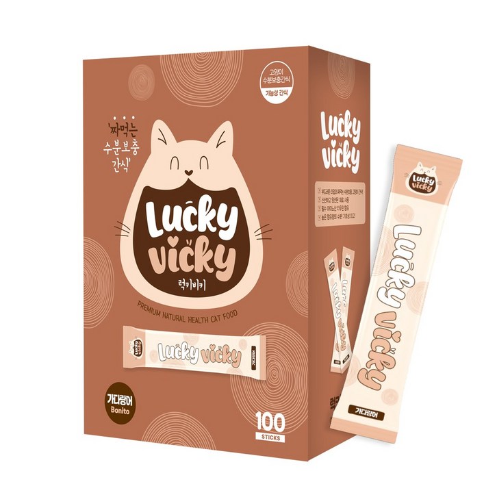 럭키비키 고양이 츄르 간식, 100개, 15g, 가다랑어