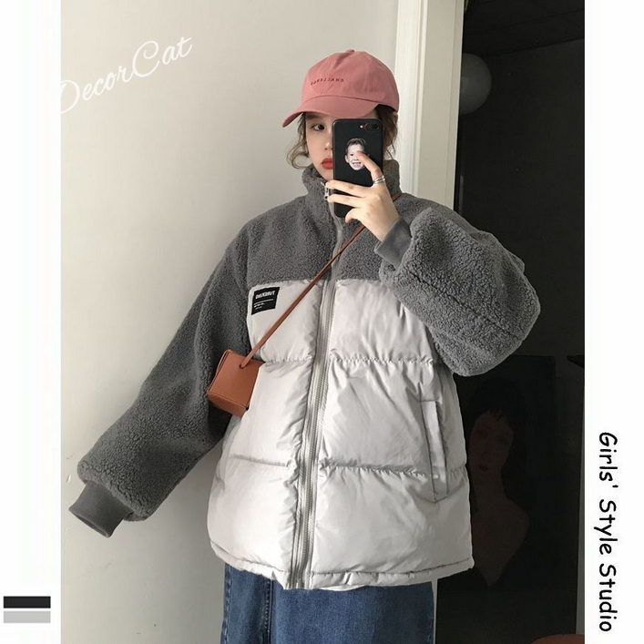 패치워크 다운코트 여성 겨울 도톰 램스울코트