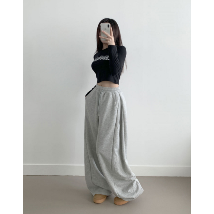 부기샵 팬츠 군살커버 퍼트 사이드 폴링 핀턱 와이드 트레이닝 롱팬츠