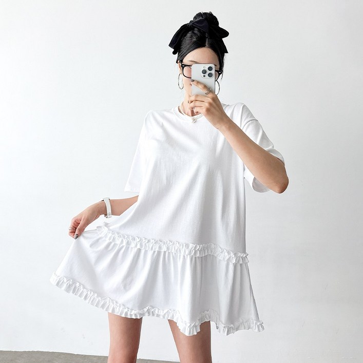 마시맬로 큐티 프릴 오버핏 미니 원피스