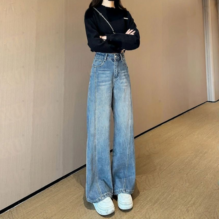 NUNUHANA 여성 심플와이드 데님팬츠G19