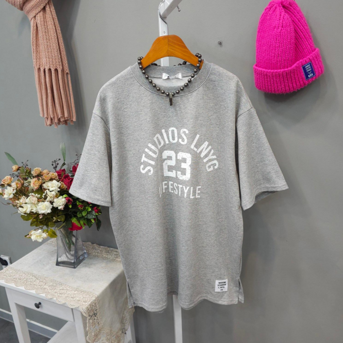 스튜디오스 여성 오버핏 라운드넥 면혼방 반팔 티셔츠