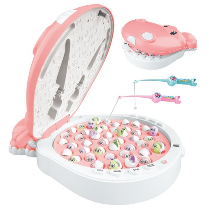 베비몽 2세대 빙글빙글 하마 낚시 물고기 어린이집 유아 장난감, 핑크, 1개