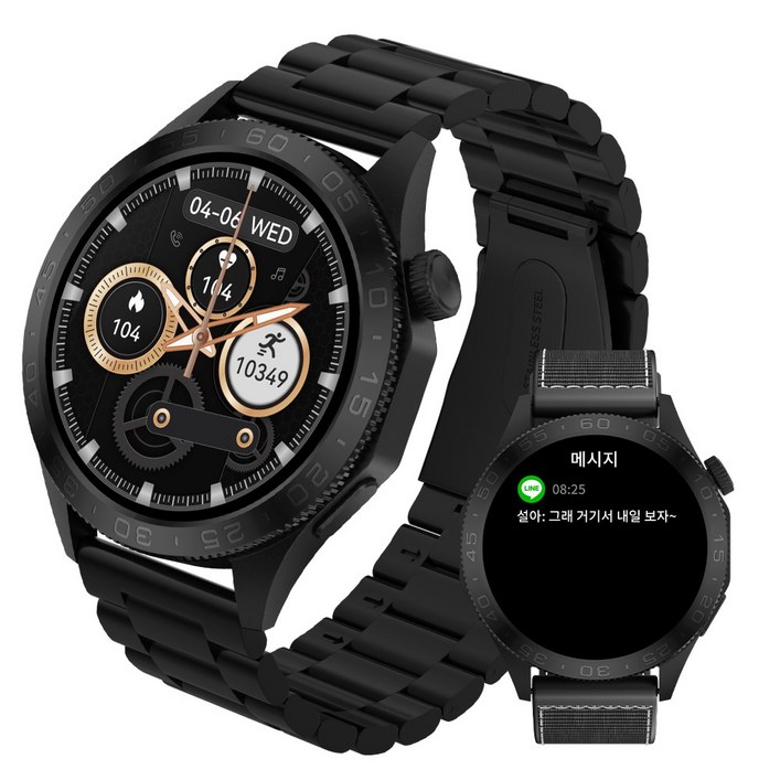 Wapik 스마트워치 ST20 블루투스 통화가능 AOD 웨어러블 GPS 한글판 1.43인치, GPS + 블루투스, 3.6cm, 블랙