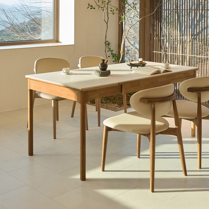 NOON 우디 원목 세라믹 확장형 4인용 6인용 포세린 식탁 1200