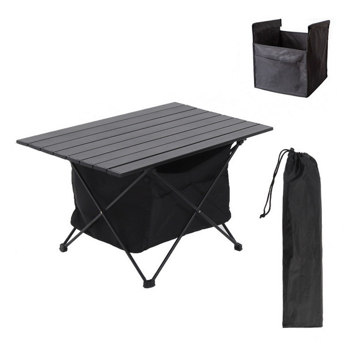 알루미늄 경량 휴대용 접이식 캠핑 롤테이블 + 수납백 + 가방, 블랙