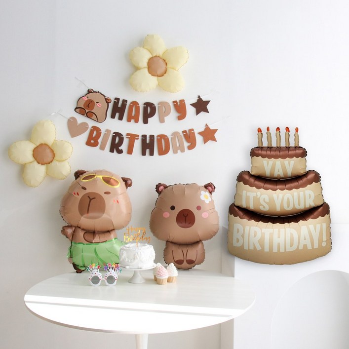 이벤트홀릭 데이지 카피바라 풍선 생일파티용품세트, 1개, 숫자풍선 미포함