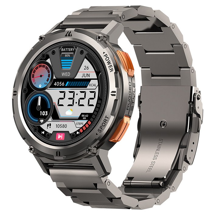 2023 KOSPET TANK T2 스마트 워치 AI 음성비서 AMOLED AOD 블루투스 통화 방수 ip69k 5atm 검은 은빛, Silver