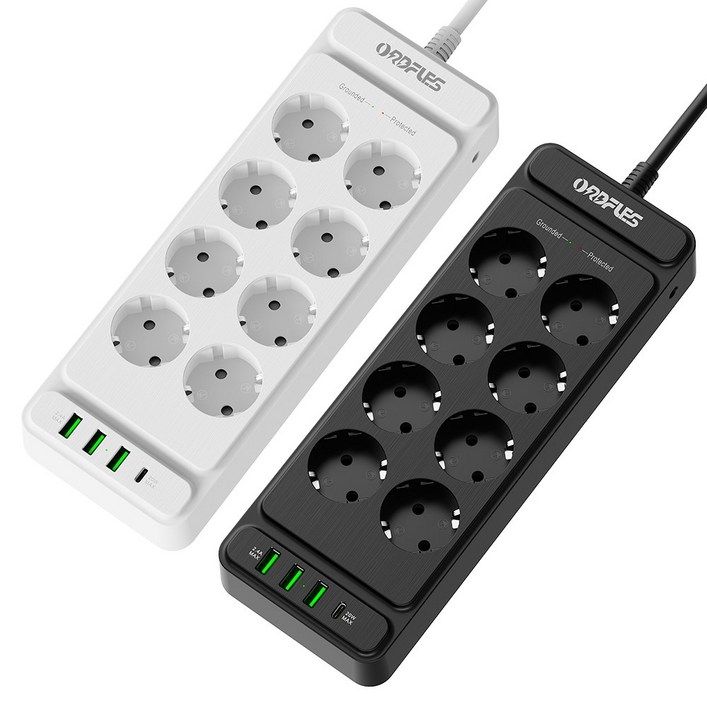 ORDFLES 고용량 4000W 과부하차단 USB 멀티탭, 8AC WHITE, 1개, 2m