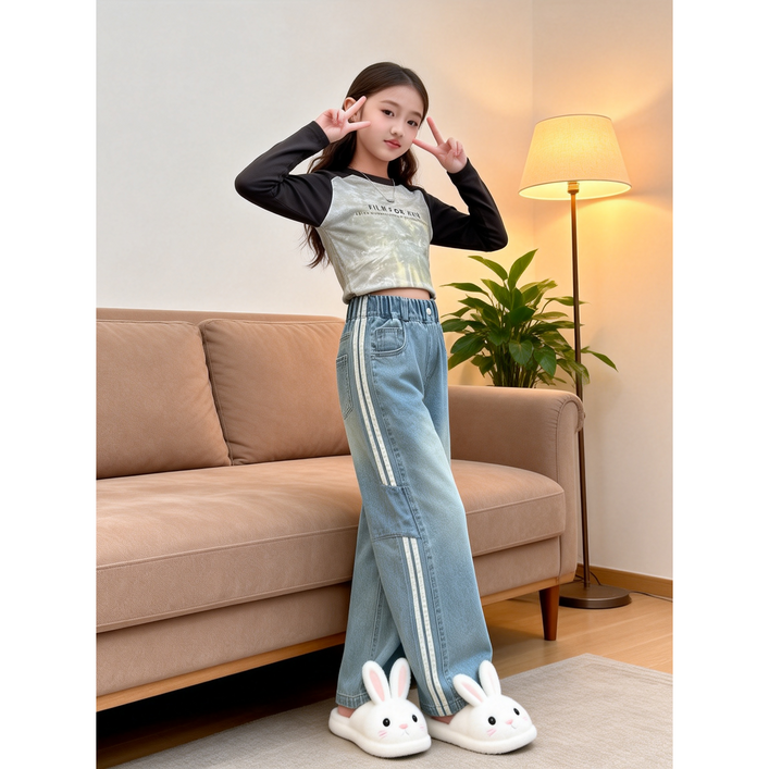 주니어 초중생 여아 밴딩 청바지 통바지 TTG5011