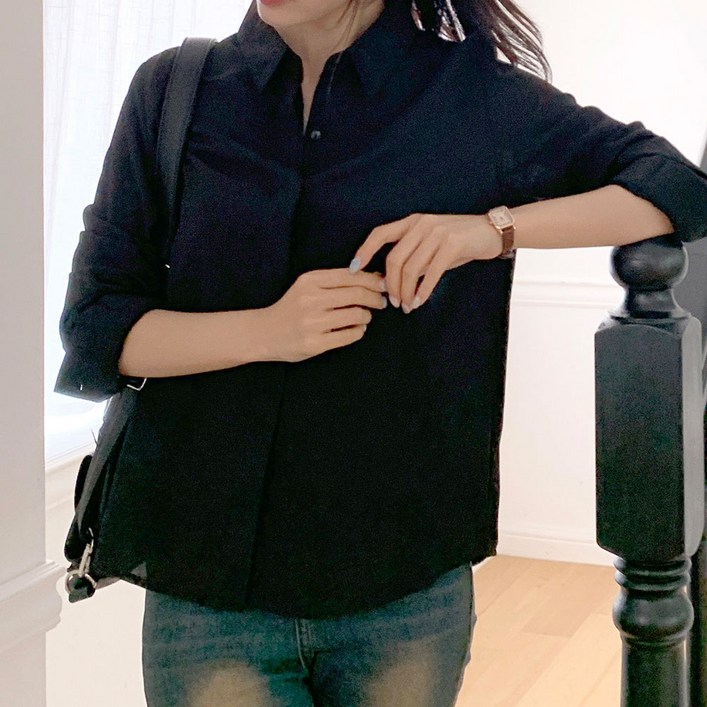 여성용 여리핏 히든 단추 긴팔 셔츠 블랑 블라우스