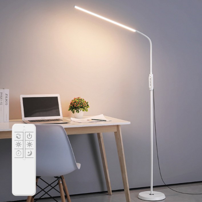 사는잼  LED 거실 장 스탠드 플로어램프 집게 책상 스탠드 조명 밝기 색온도 조절 가능(리모컨 포함)
