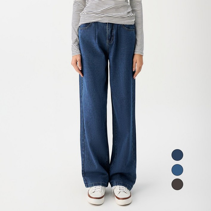 엘블로썸 여성 숏,기본,롱 허리편한 핀턱 와이드 밴드 청바지