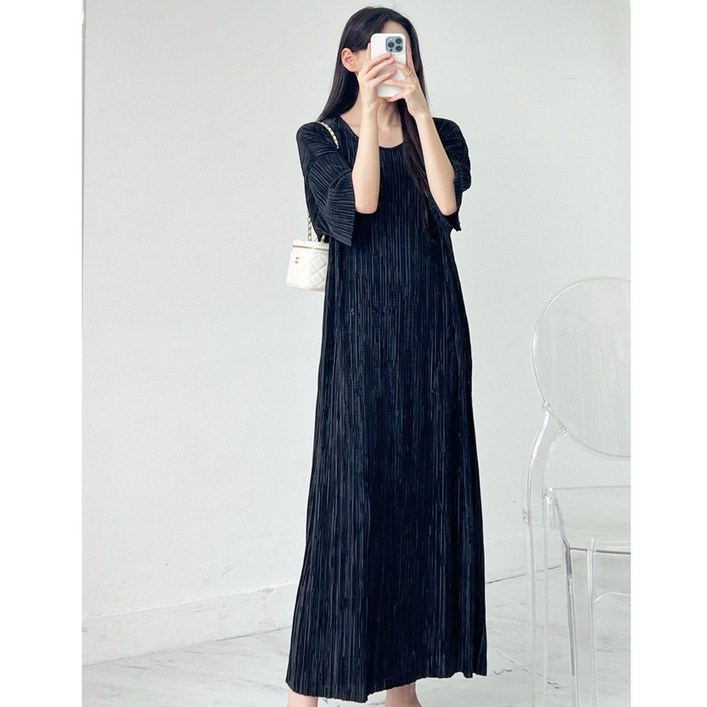 굿띵즈 빅사이즈 넘버원 플리츠 주름 롱 원피스