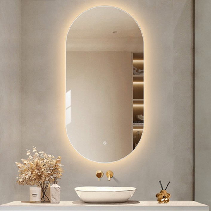사는잼 LED 타원형 거울 간접 조명거울 인테리어 욕실 화장대거울 색변환 방습기능 KS인증 600x800 콘센트형