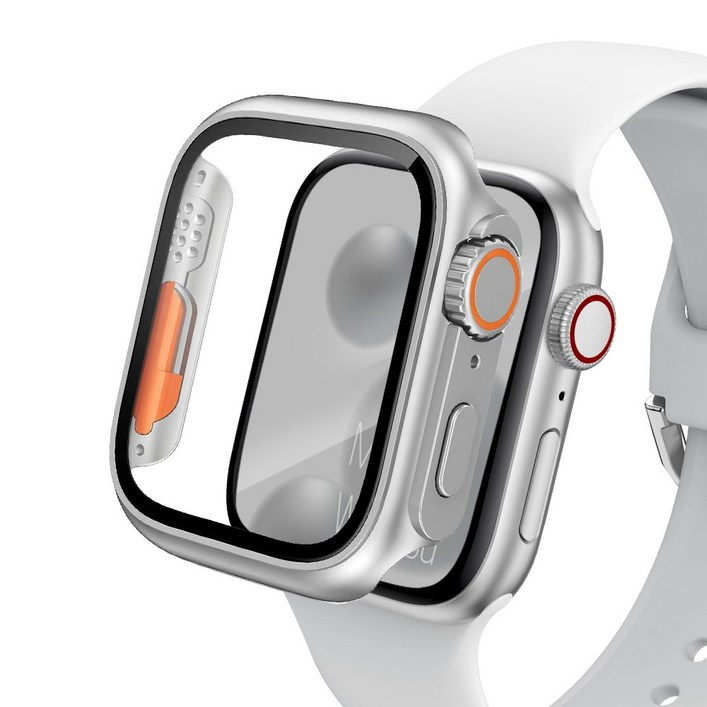 아이메이드잇 애플워치 호환 울트라 스타일 강화유리 9H 풀커버 케이스, 실버, 1개