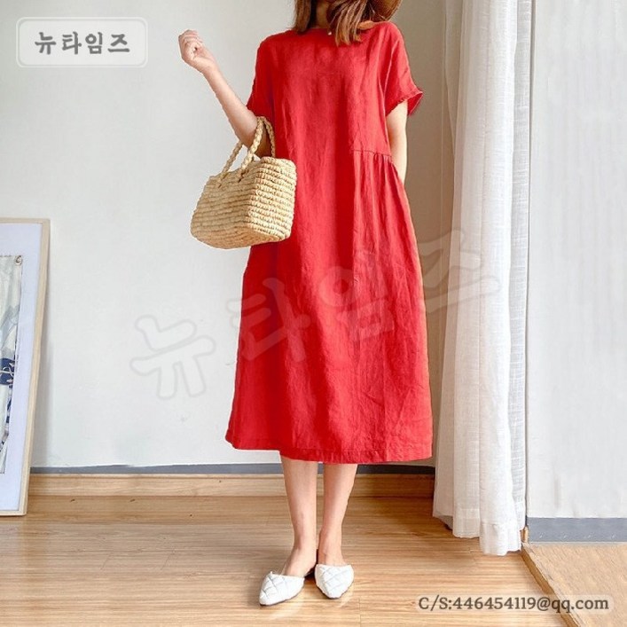 여성 면 린넨 여름 왕편한 반팔 롱 원피스 9 COLOR