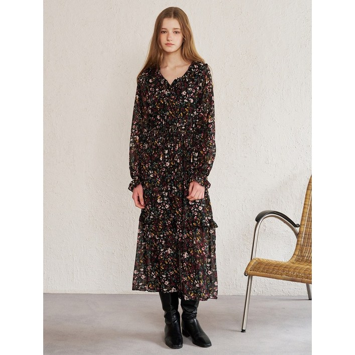 르샵 플라워 셔링 캉캉 롱 원피스 DQ1OW007A