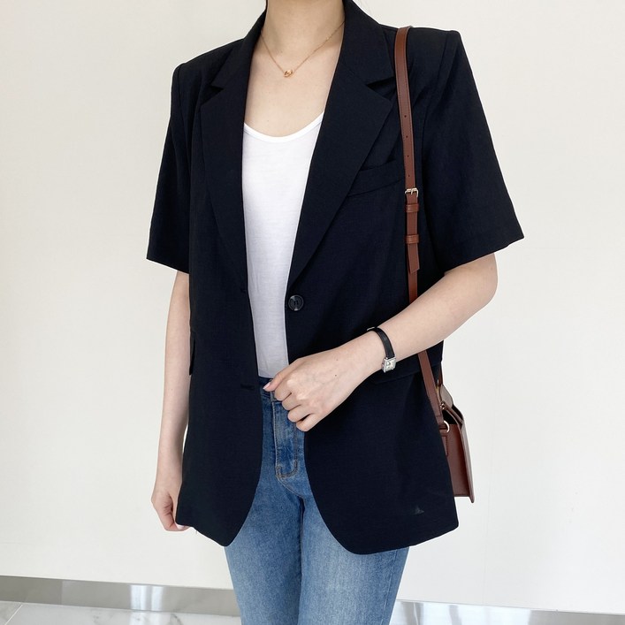 데일트 여성 오버핏 여름 린넨 반팔 자켓 데일트 여성 오버핏 여름 린넨 반팔 자켓