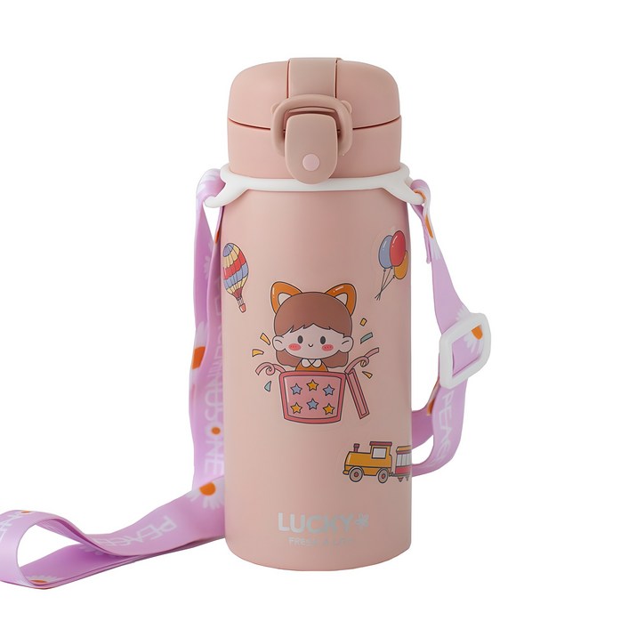 프레쉬어랏 럭키 원터치 보온보냉 텀블러 스티커 스트랩 세트, 핑크, 350ml, 1세트 프레쉬어랏 럭키 원터치 보온보냉 텀블러 스티커 스트랩 세트, 핑크, 350ml, 1세트