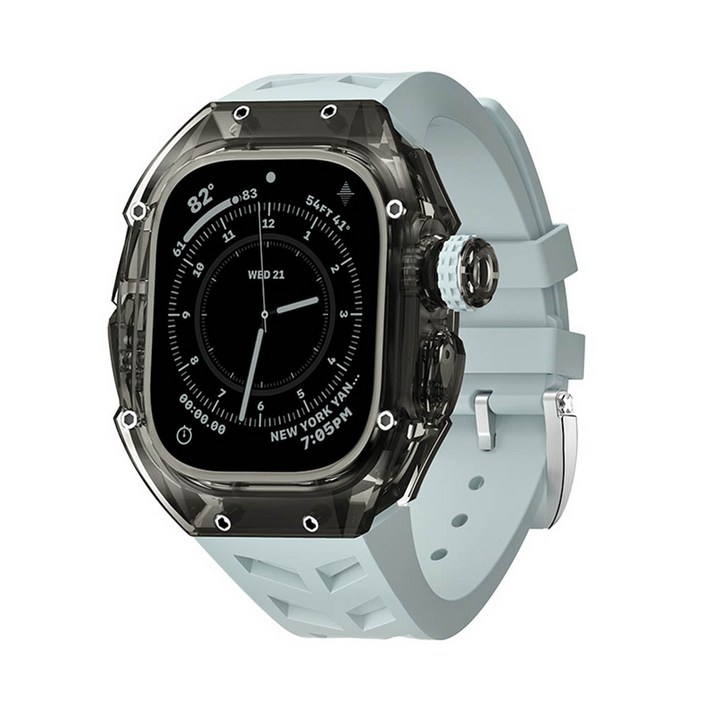 다비드 울트라 49mm 애플워치 일체형 스트랩 남자 메탈 케이스 명품 밴드 줄질 애차드밀, 06. 블랙케이스-그레이스트랩
