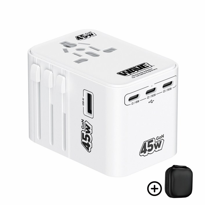 WAVE 2500W 드라이기 사용 가능 고출력 GaN 45W 초고속 충전 해외 여행용 멀티 플러그 어댑터 화이트 1개, 1개