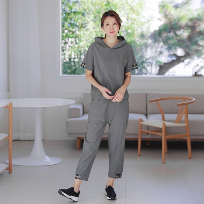 씨엘스토리 여성 인견 릴렉스 후드 셋업 반팔 상하세트