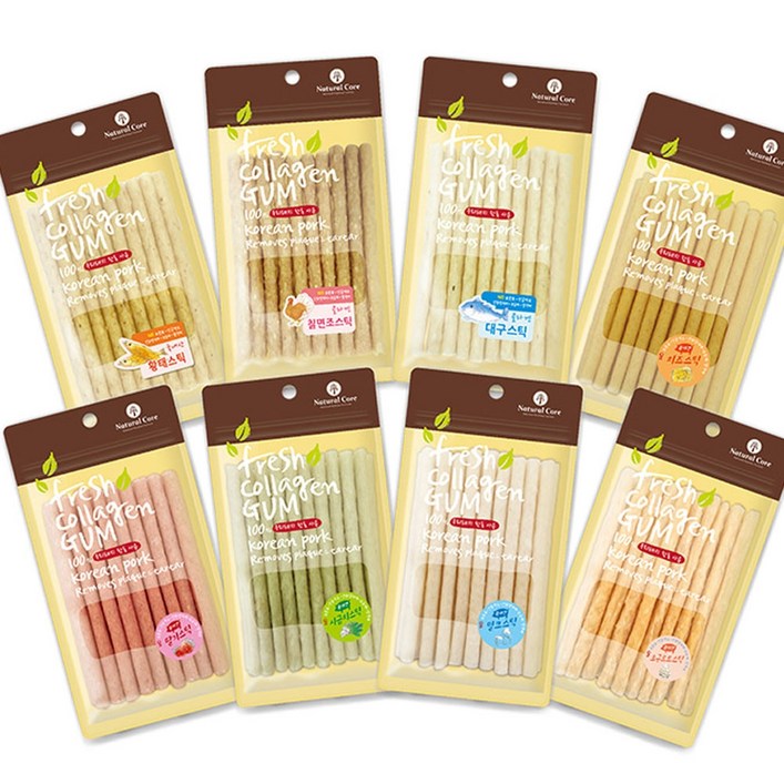 [1+1] 네츄럴코어 콜라겐 스틱껌 20p 돈피 8종 대구 밀크 황태 치즈 딸기 시금치, 2개, 밀크(1+1)