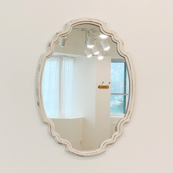 르마레 타원형 빈티지 프렌치 쉐비 화이트 벽거울 카페 앤틱 거울