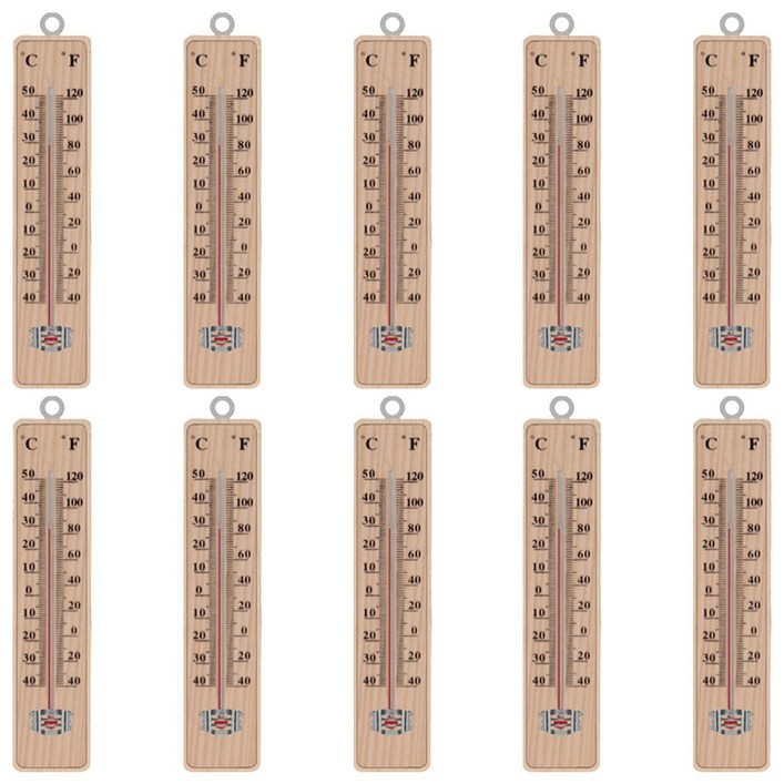 원목 온도계, 10개, 브라운