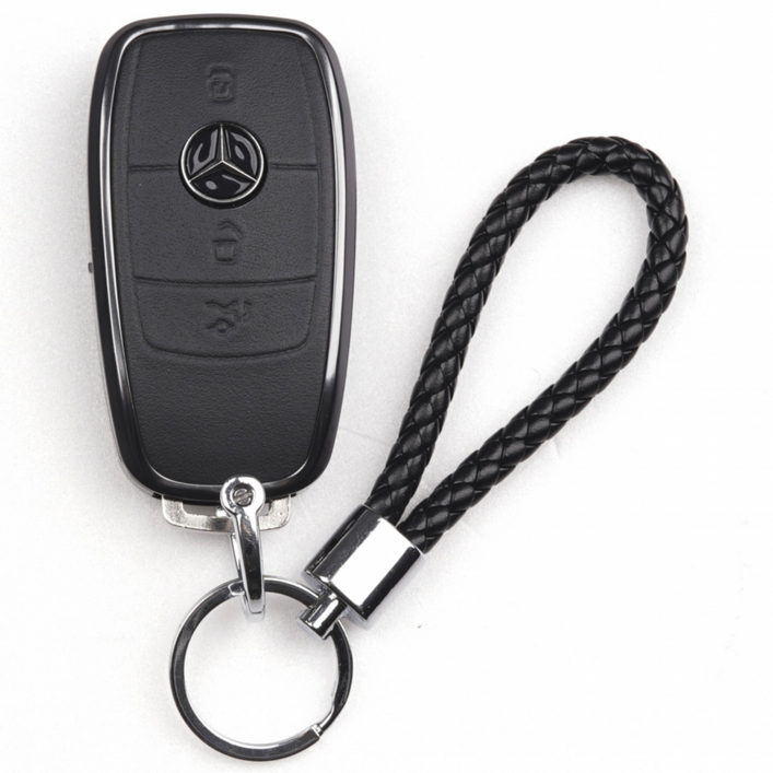 옳다스토어 벤츠 신형 가죽 메탈 키케이스, 블랙