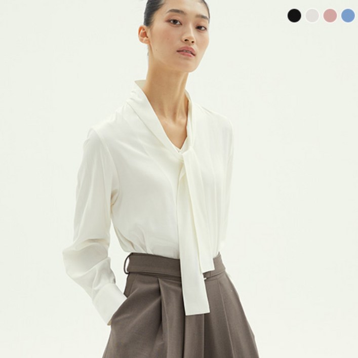 LBL 실크혼방 루즈핏 타이 블라우스 데일리 룩