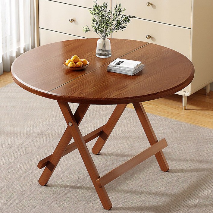 원목 원형 테이블 접이식 카페 거실 다이닝 라운드 식탁, 월넛 브라운, 4인용