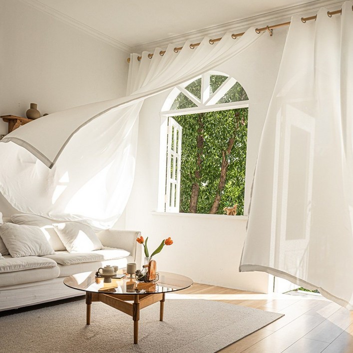 HOMEY NEST 비침없는 스크래치 방지 쉬폰커튼 인테리어 안방 화이트 커텐 아일렛형 1P