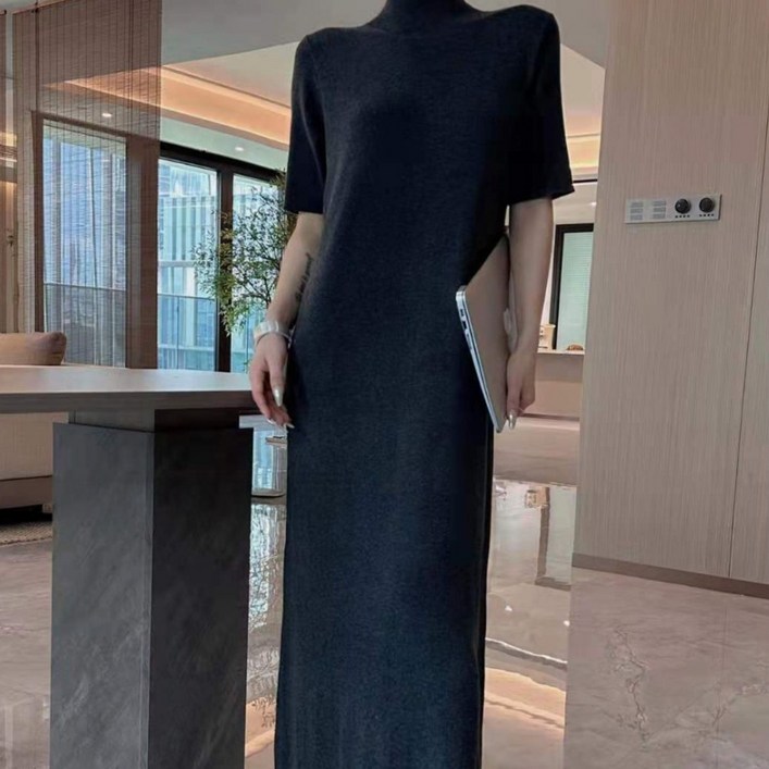 루어스룸 모건 반목 반폴라 반팔 니트 맥시 롱 하객룩 원피스