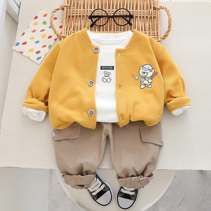 폐업정리중뽀뽀뽀 아동복 유아 야구곰 3종세트 남아 여아 키즈 아동 어린이 봄 가을 외투 바지 티셔츠