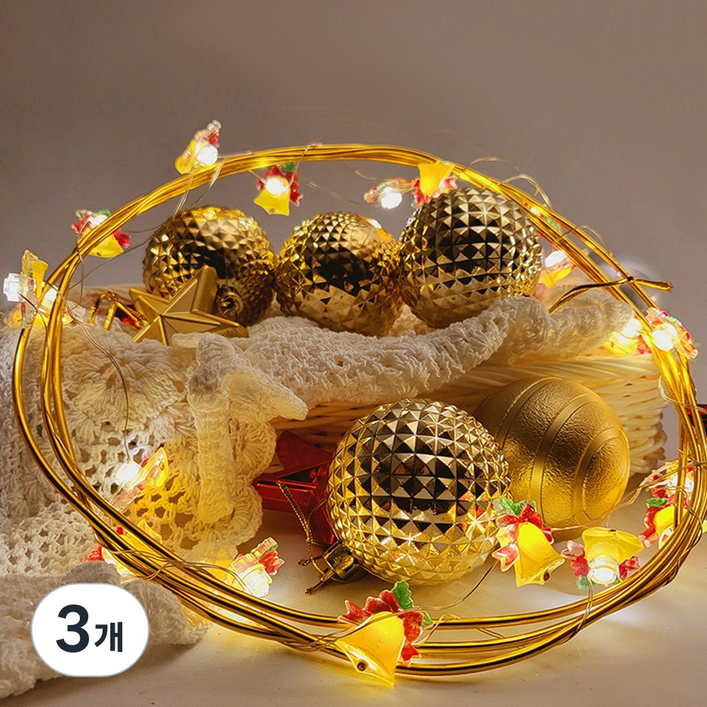 아리조명 당일출고) LED 크리스마스 파티 장식 조명 건전지 캐릭터 데코 와이어 줄 트리 전구 산타 눈사람 루돌프 종 (깜빡임 기능o), 캐릭터 와이어 전구 종 20p (+AA건전지 4개), 3개