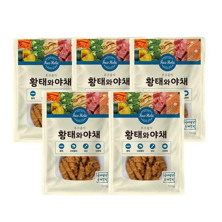후코홀릭 강아지 간식 120g, 황태  야채 혼합맛, 5개