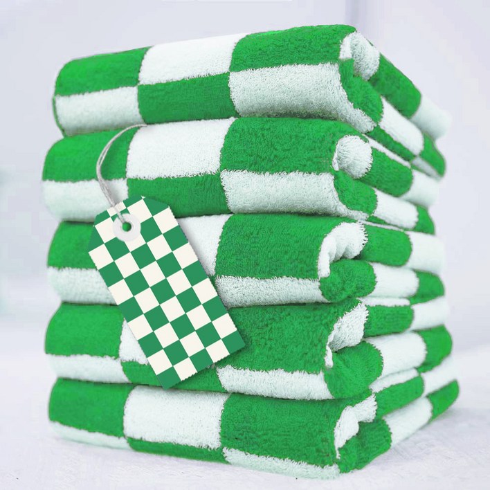 코튼하모니 호텔 패턴수건 200g 40수 코마사, 체커보드 포레스트 그린, 5개