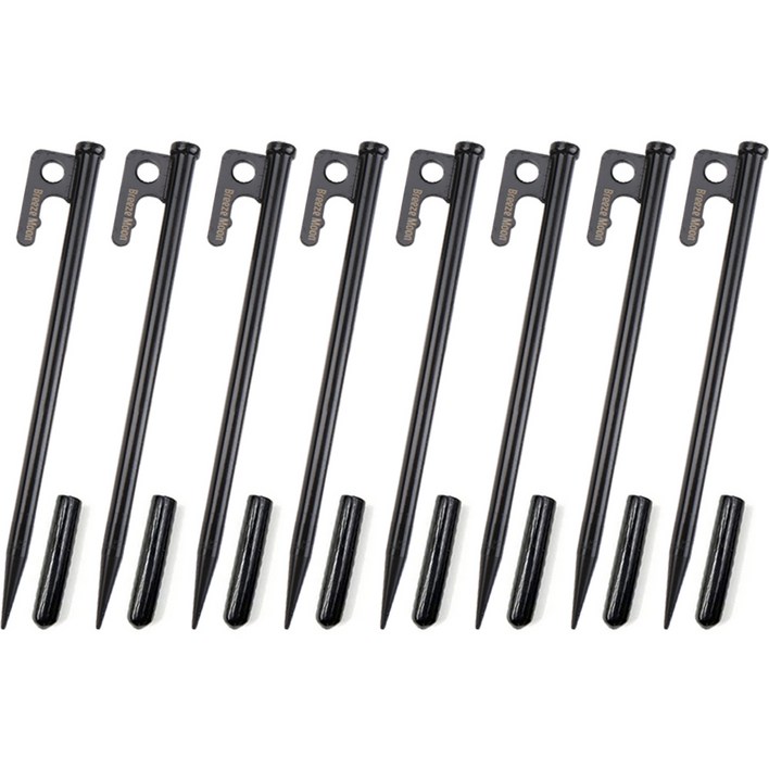 브리즈문 S45C 스프링강 고강도 단조팩 텐트팩 블랙 20cm 8p + 보관용 캡