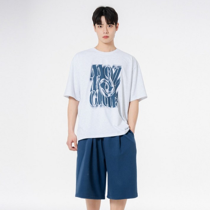 모즈모즈 카오스 반팔 + 더블코튼 와이드 원턱 반바지 셋업