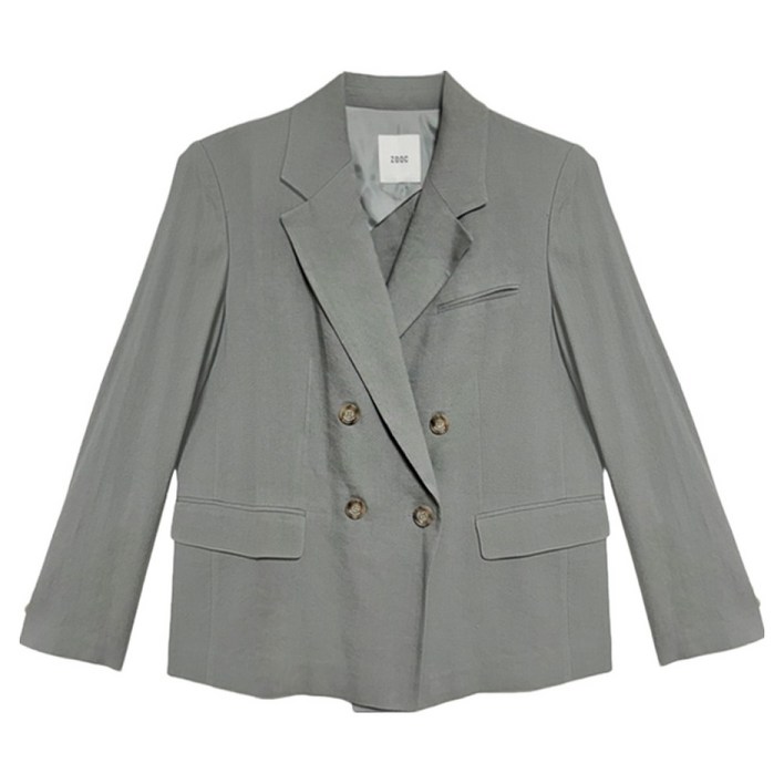 주크 여성용 더블 버튼 루즈핏 린넨 재킷